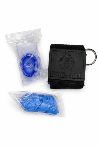 Gaivinimo (CPR) kaukė su pirštinėmis - raktų pakabukas