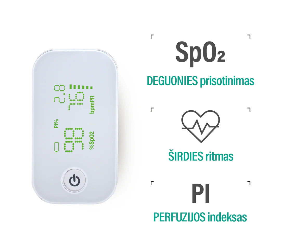Evolu pulsoksimetras ant piršto